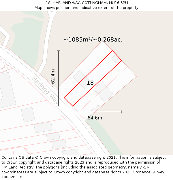 18, HARLAND WAY, COTTINGHAM, HU16 5PU: Plot and title map