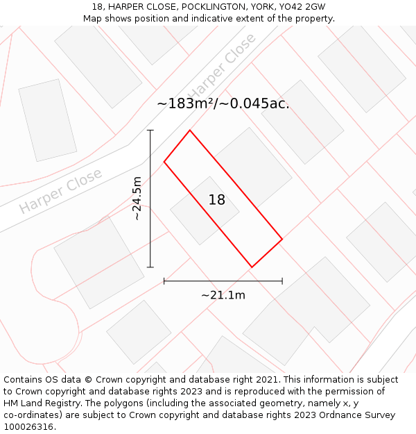 18, HARPER CLOSE, POCKLINGTON, YORK, YO42 2GW: Plot and title map