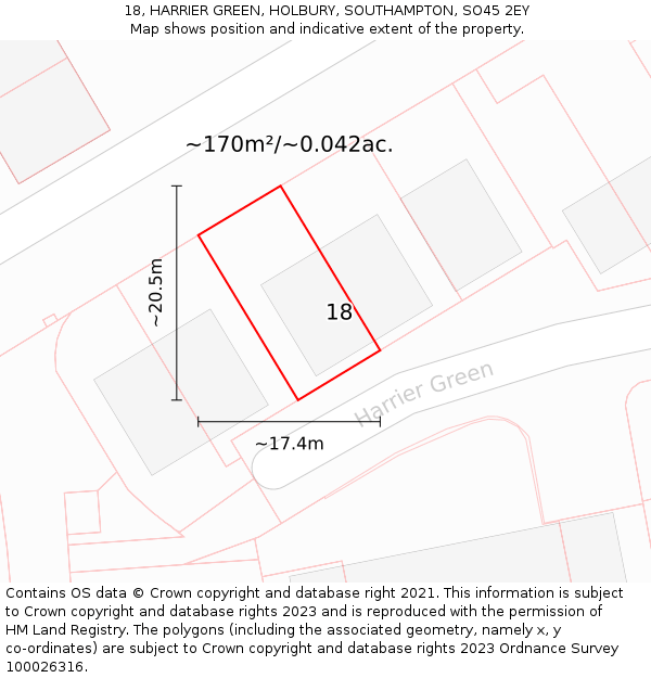 18, HARRIER GREEN, HOLBURY, SOUTHAMPTON, SO45 2EY: Plot and title map