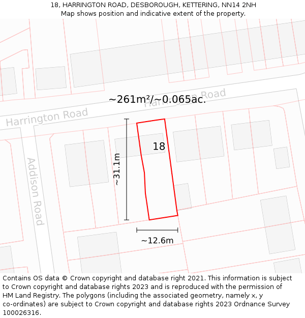 18, HARRINGTON ROAD, DESBOROUGH, KETTERING, NN14 2NH: Plot and title map