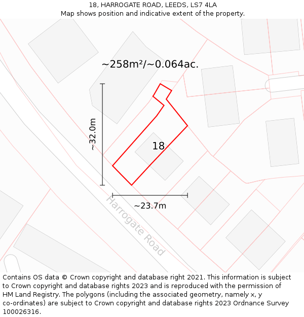 18, HARROGATE ROAD, LEEDS, LS7 4LA: Plot and title map