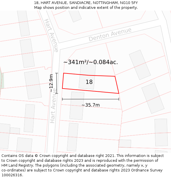 18, HART AVENUE, SANDIACRE, NOTTINGHAM, NG10 5FY: Plot and title map