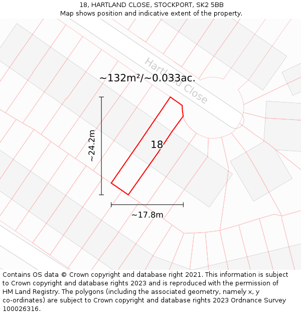 18, HARTLAND CLOSE, STOCKPORT, SK2 5BB: Plot and title map