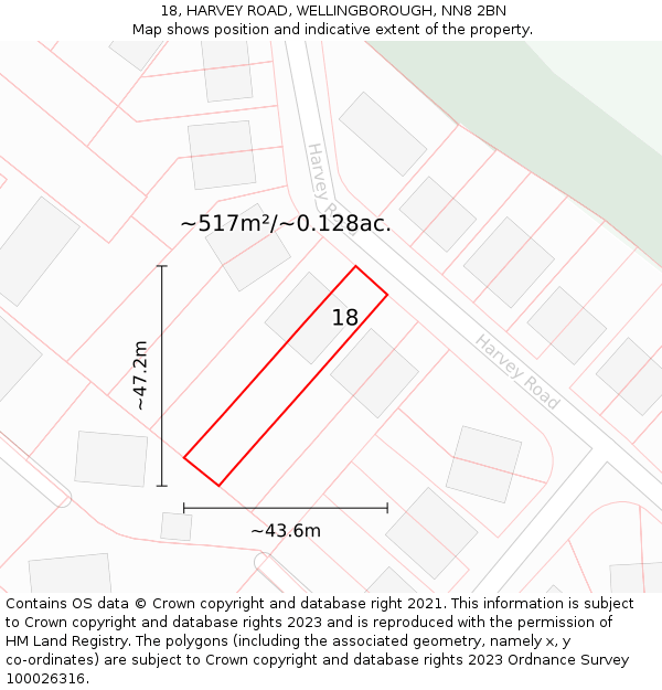 18, HARVEY ROAD, WELLINGBOROUGH, NN8 2BN: Plot and title map