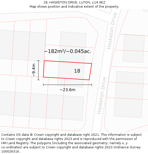 18, HASKETON DRIVE, LUTON, LU4 9EZ: Plot and title map