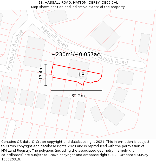 18, HASSALL ROAD, HATTON, DERBY, DE65 5HL: Plot and title map