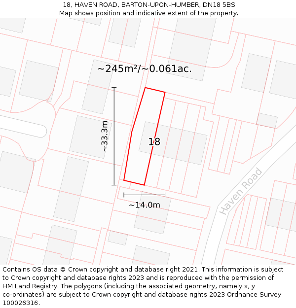 18, HAVEN ROAD, BARTON-UPON-HUMBER, DN18 5BS: Plot and title map