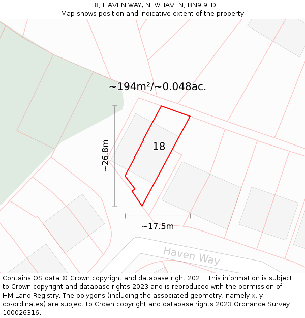 18, HAVEN WAY, NEWHAVEN, BN9 9TD: Plot and title map