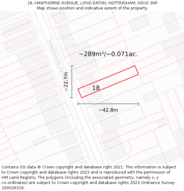 18, HAWTHORNE AVENUE, LONG EATON, NOTTINGHAM, NG10 3NF: Plot and title map