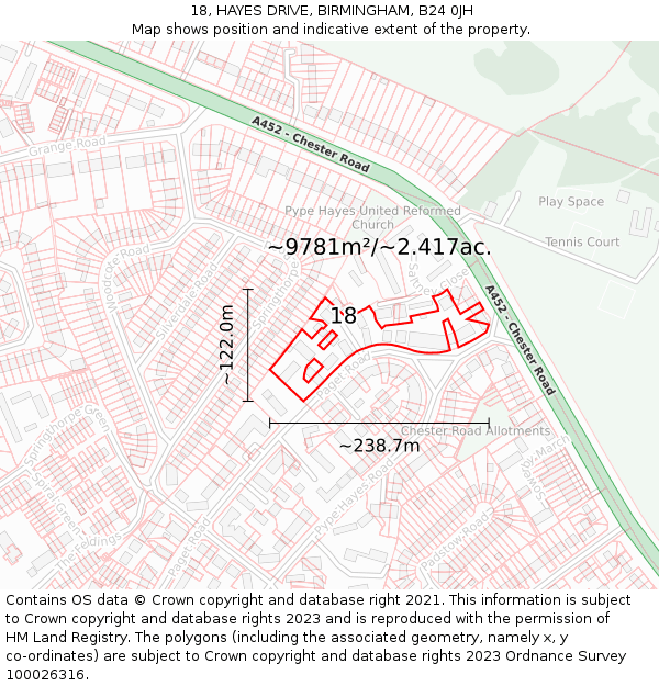 18, HAYES DRIVE, BIRMINGHAM, B24 0JH: Plot and title map