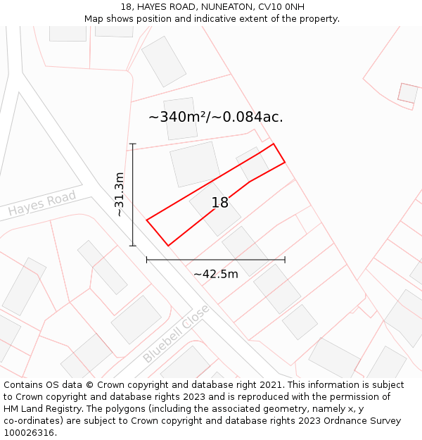 18, HAYES ROAD, NUNEATON, CV10 0NH: Plot and title map