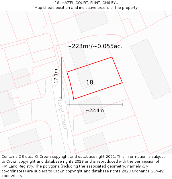 18, HAZEL COURT, FLINT, CH6 5YU: Plot and title map