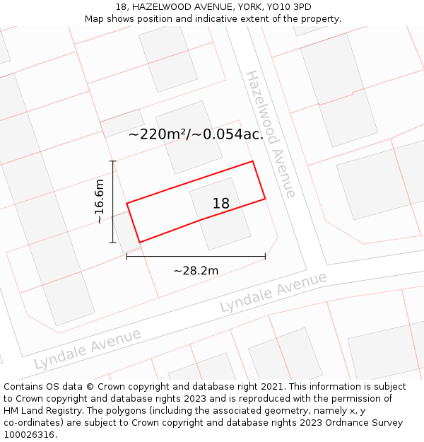 18, HAZELWOOD AVENUE, YORK, YO10 3PD: Plot and title map