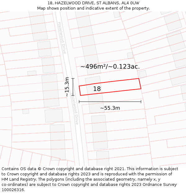 18, HAZELWOOD DRIVE, ST ALBANS, AL4 0UW: Plot and title map