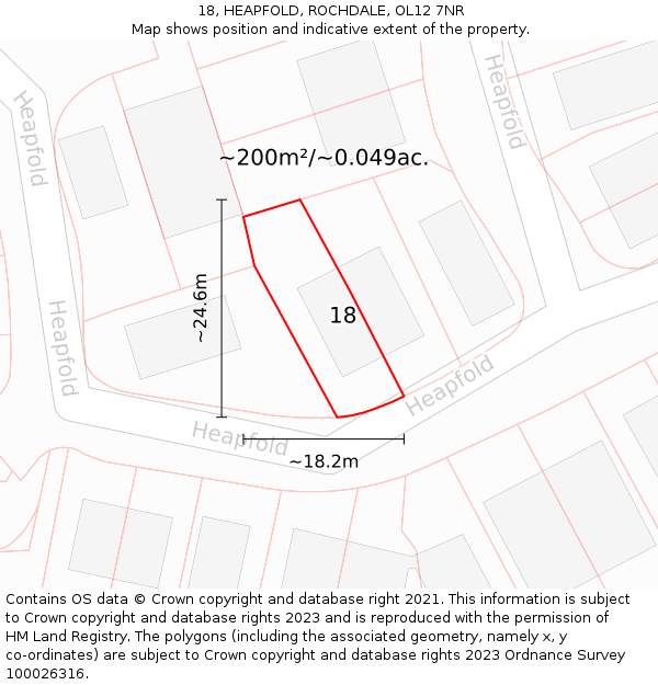 18, HEAPFOLD, ROCHDALE, OL12 7NR: Plot and title map