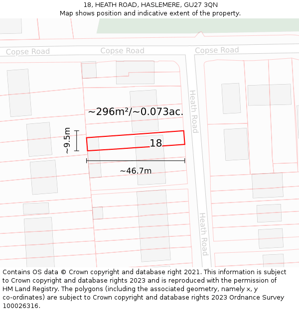 18, HEATH ROAD, HASLEMERE, GU27 3QN: Plot and title map