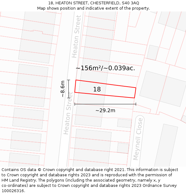 18, HEATON STREET, CHESTERFIELD, S40 3AQ: Plot and title map