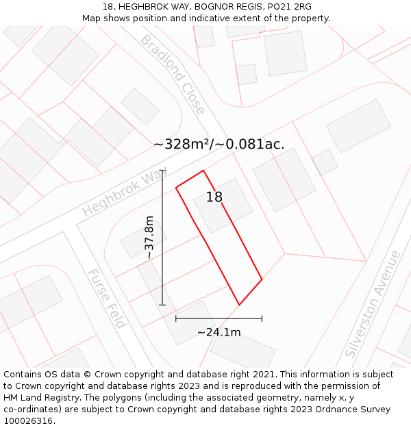 18, HEGHBROK WAY, BOGNOR REGIS, PO21 2RG: Plot and title map