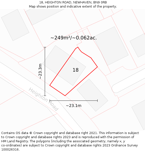 18, HEIGHTON ROAD, NEWHAVEN, BN9 0RB: Plot and title map
