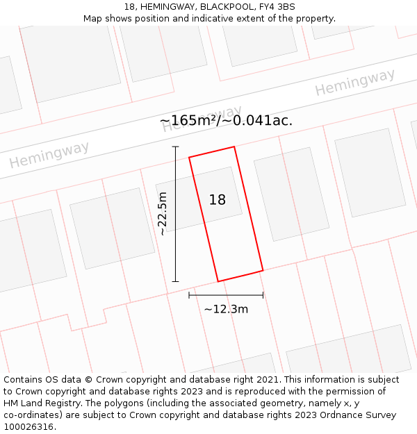 18, HEMINGWAY, BLACKPOOL, FY4 3BS: Plot and title map