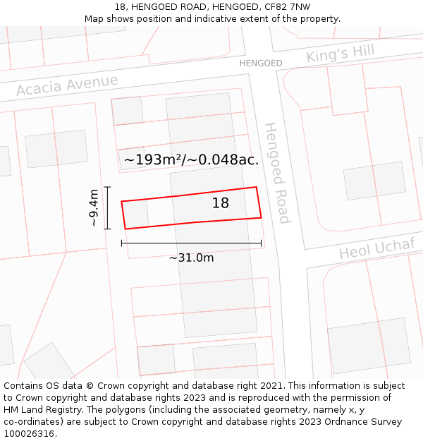 18, HENGOED ROAD, HENGOED, CF82 7NW: Plot and title map