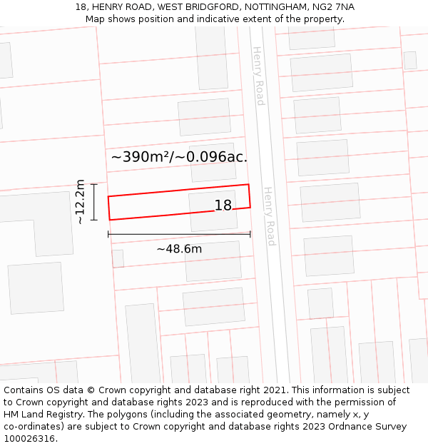 18, HENRY ROAD, WEST BRIDGFORD, NOTTINGHAM, NG2 7NA: Plot and title map