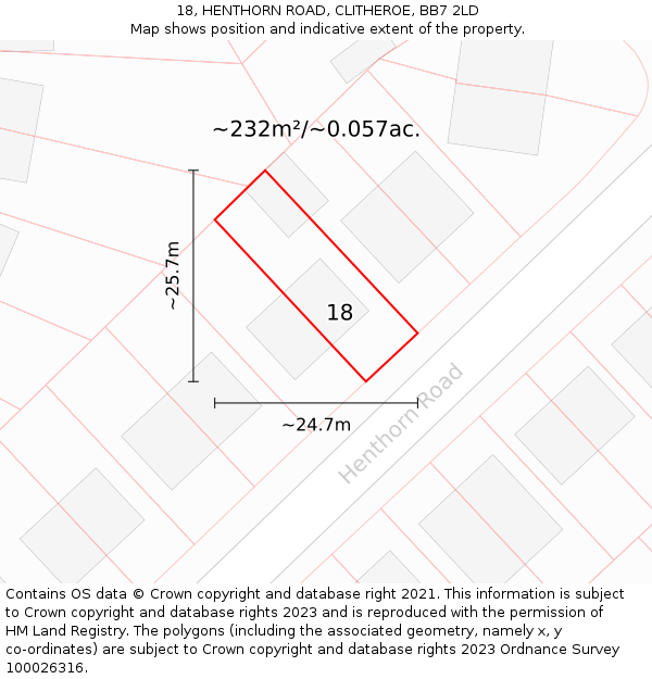 18, HENTHORN ROAD, CLITHEROE, BB7 2LD: Plot and title map