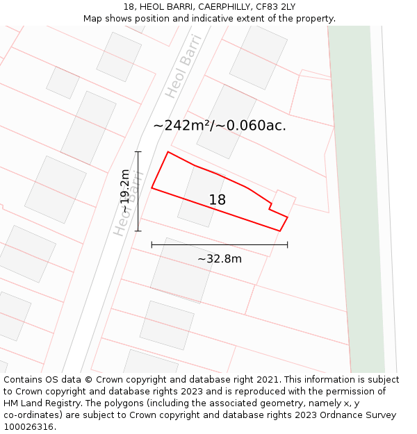 18, HEOL BARRI, CAERPHILLY, CF83 2LY: Plot and title map