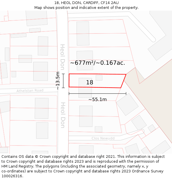 18, HEOL DON, CARDIFF, CF14 2AU: Plot and title map