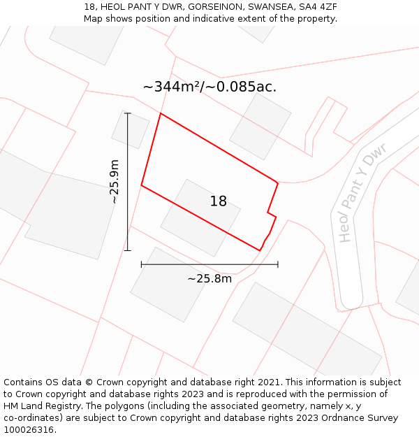 18, HEOL PANT Y DWR, GORSEINON, SWANSEA, SA4 4ZF: Plot and title map