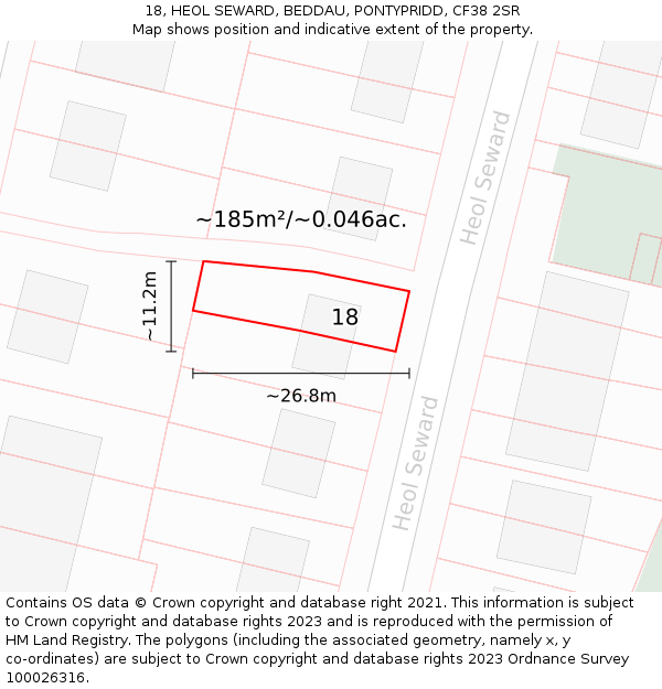 18, HEOL SEWARD, BEDDAU, PONTYPRIDD, CF38 2SR: Plot and title map