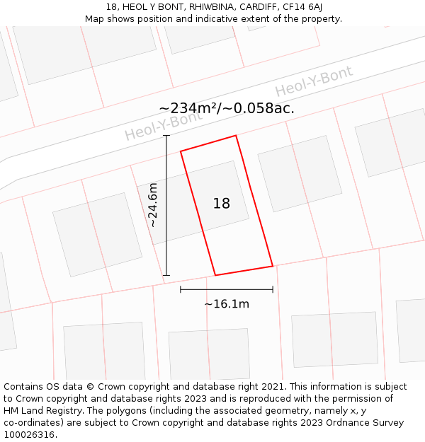 18, HEOL Y BONT, RHIWBINA, CARDIFF, CF14 6AJ: Plot and title map