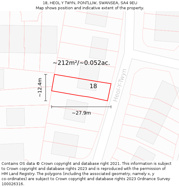 18, HEOL Y TWYN, PONTLLIW, SWANSEA, SA4 9EU: Plot and title map