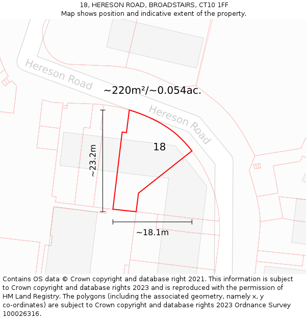 18, HERESON ROAD, BROADSTAIRS, CT10 1FF: Plot and title map