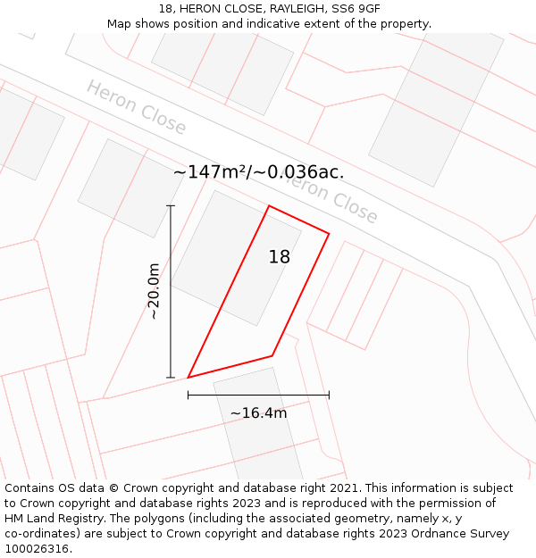 18, HERON CLOSE, RAYLEIGH, SS6 9GF: Plot and title map