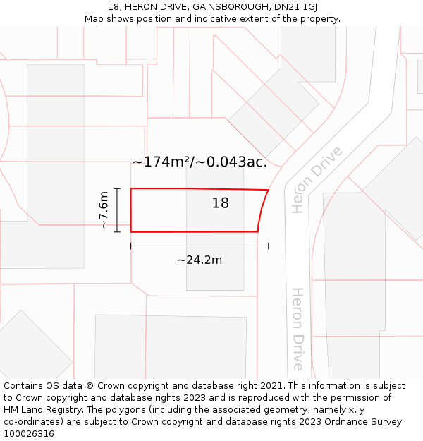 18, HERON DRIVE, GAINSBOROUGH, DN21 1GJ: Plot and title map