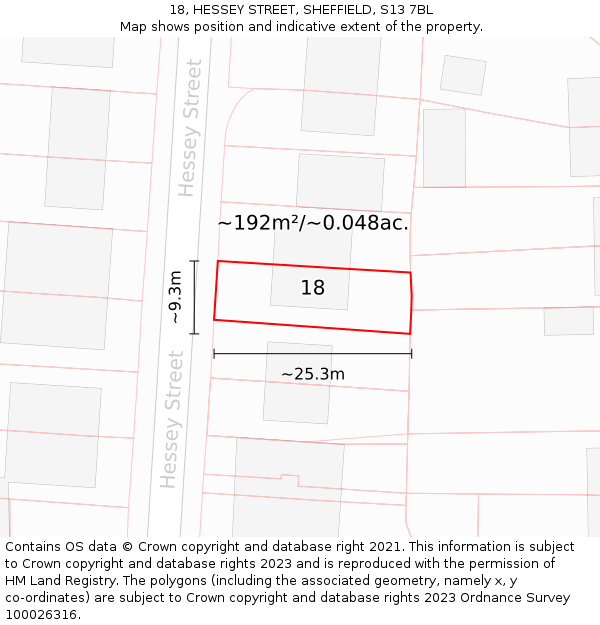 18, HESSEY STREET, SHEFFIELD, S13 7BL: Plot and title map