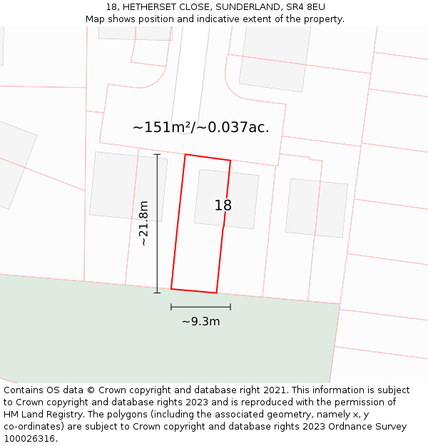 18, HETHERSET CLOSE, SUNDERLAND, SR4 8EU: Plot and title map