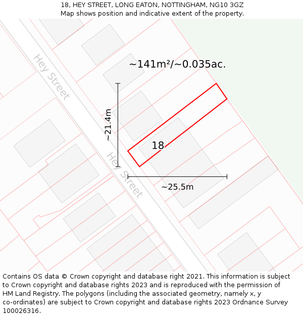 18, HEY STREET, LONG EATON, NOTTINGHAM, NG10 3GZ: Plot and title map