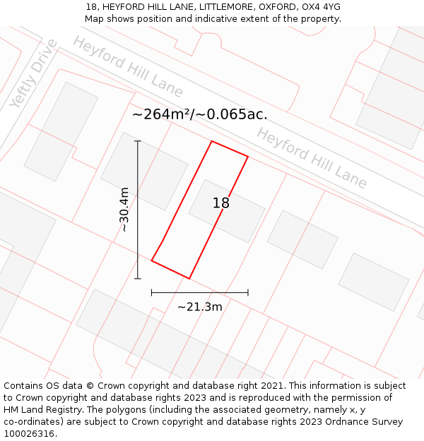 18, HEYFORD HILL LANE, LITTLEMORE, OXFORD, OX4 4YG: Plot and title map