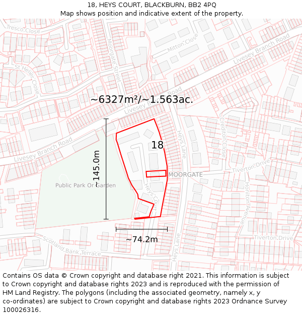 18, HEYS COURT, BLACKBURN, BB2 4PQ: Plot and title map