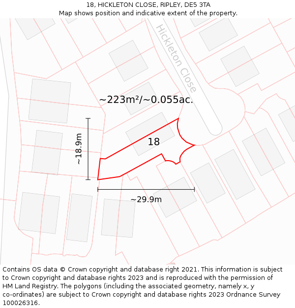 18, HICKLETON CLOSE, RIPLEY, DE5 3TA: Plot and title map