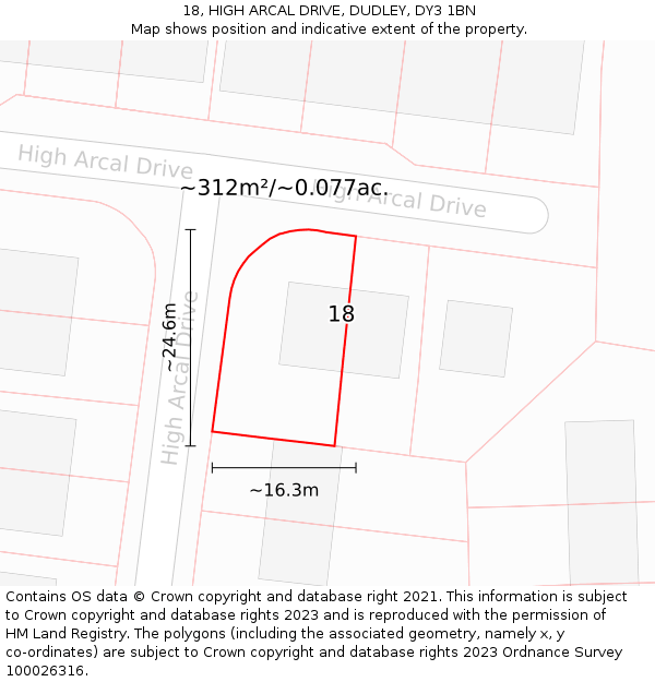 18, HIGH ARCAL DRIVE, DUDLEY, DY3 1BN: Plot and title map