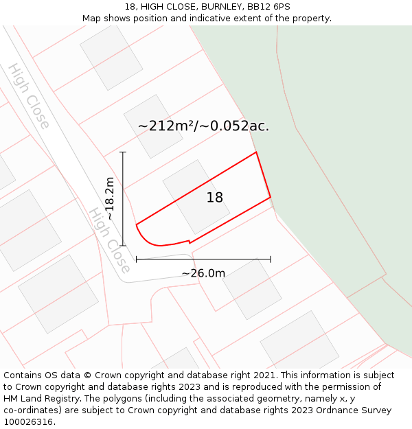 18, HIGH CLOSE, BURNLEY, BB12 6PS: Plot and title map