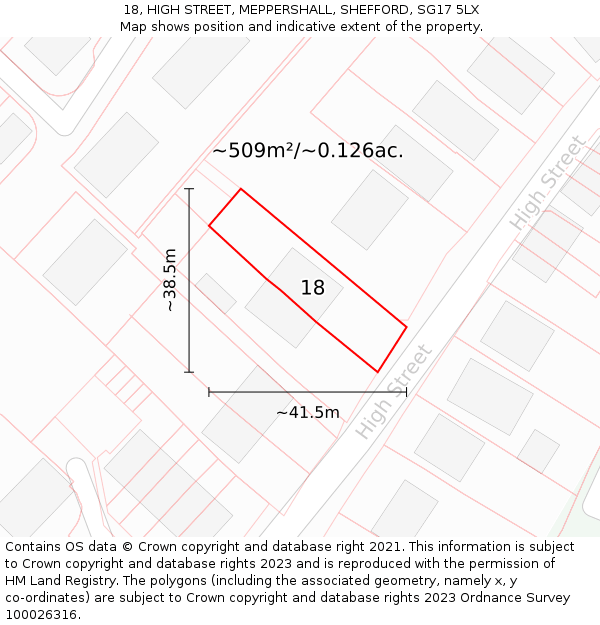 18, HIGH STREET, MEPPERSHALL, SHEFFORD, SG17 5LX: Plot and title map