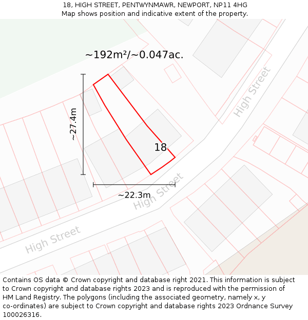 18, HIGH STREET, PENTWYNMAWR, NEWPORT, NP11 4HG: Plot and title map