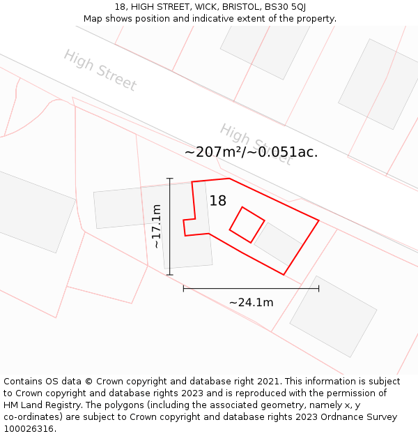 18, HIGH STREET, WICK, BRISTOL, BS30 5QJ: Plot and title map