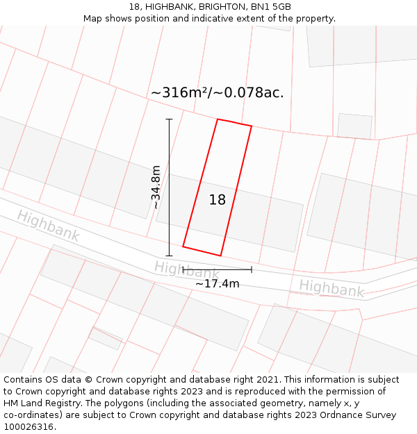 18, HIGHBANK, BRIGHTON, BN1 5GB: Plot and title map