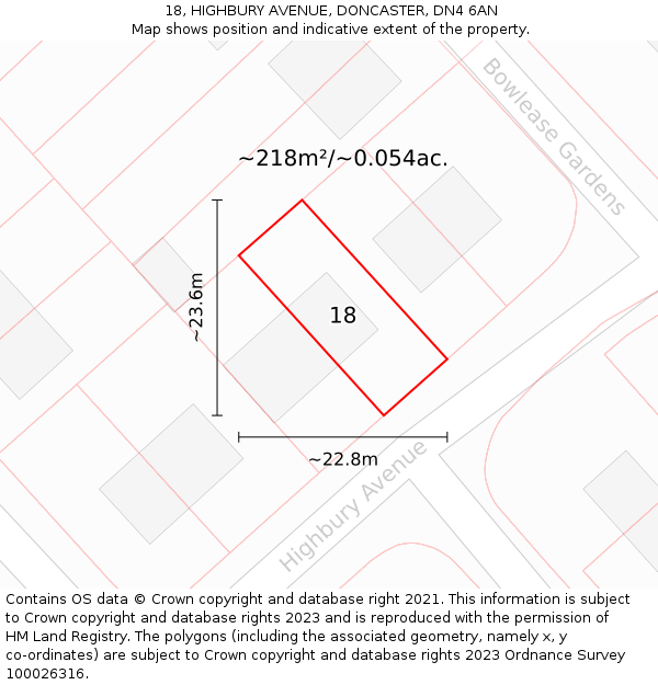 18, HIGHBURY AVENUE, DONCASTER, DN4 6AN: Plot and title map