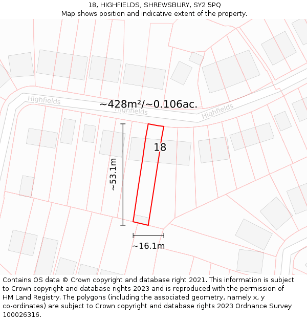 18, HIGHFIELDS, SHREWSBURY, SY2 5PQ: Plot and title map